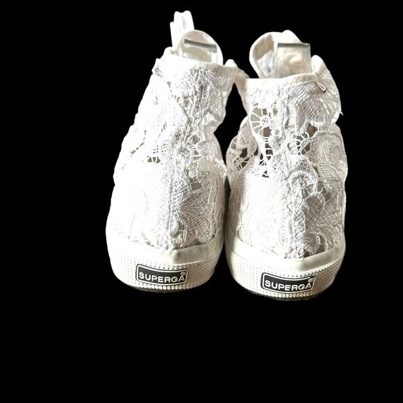 SUPERGA White Lace High Top Sneakers Gently Used Size 11 - Picture 9 of 11